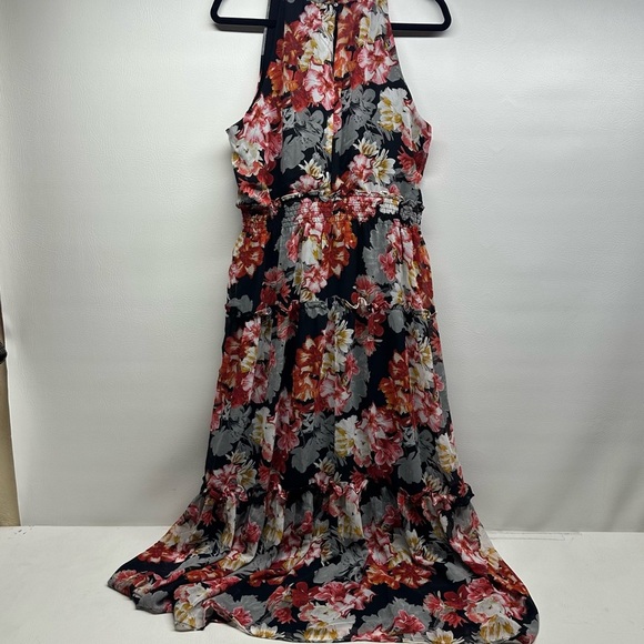 Nina Leonard Floral Halter Maxi Dress - Black and Red - Picture 3 of 10